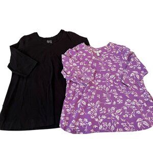 D&Co Essentials Black & Purple Tops Women's Size 1x Shirts